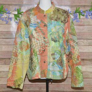 Chico's 3 US XL 16 Ladies Boho Art to Wear Jacket Pockets Embroidered Patchwork